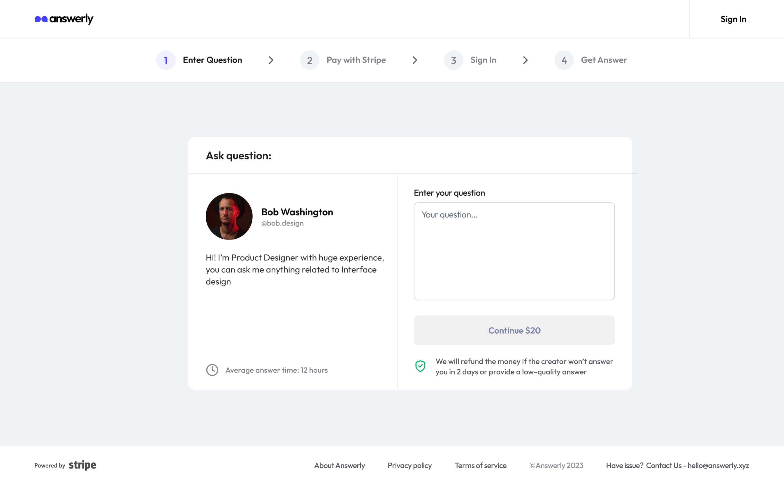 Answerly: Ask and pay flow