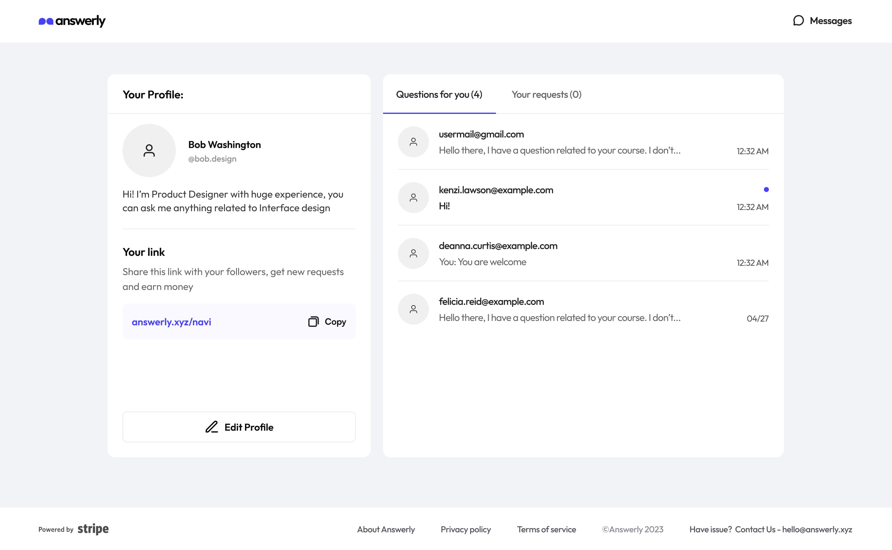 Answerly: Creator inbox