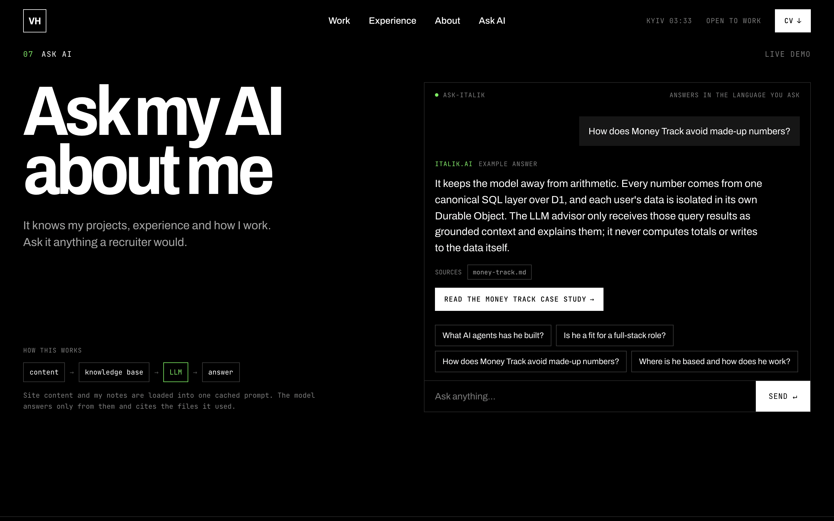 Ask-about-me chat: screenshot