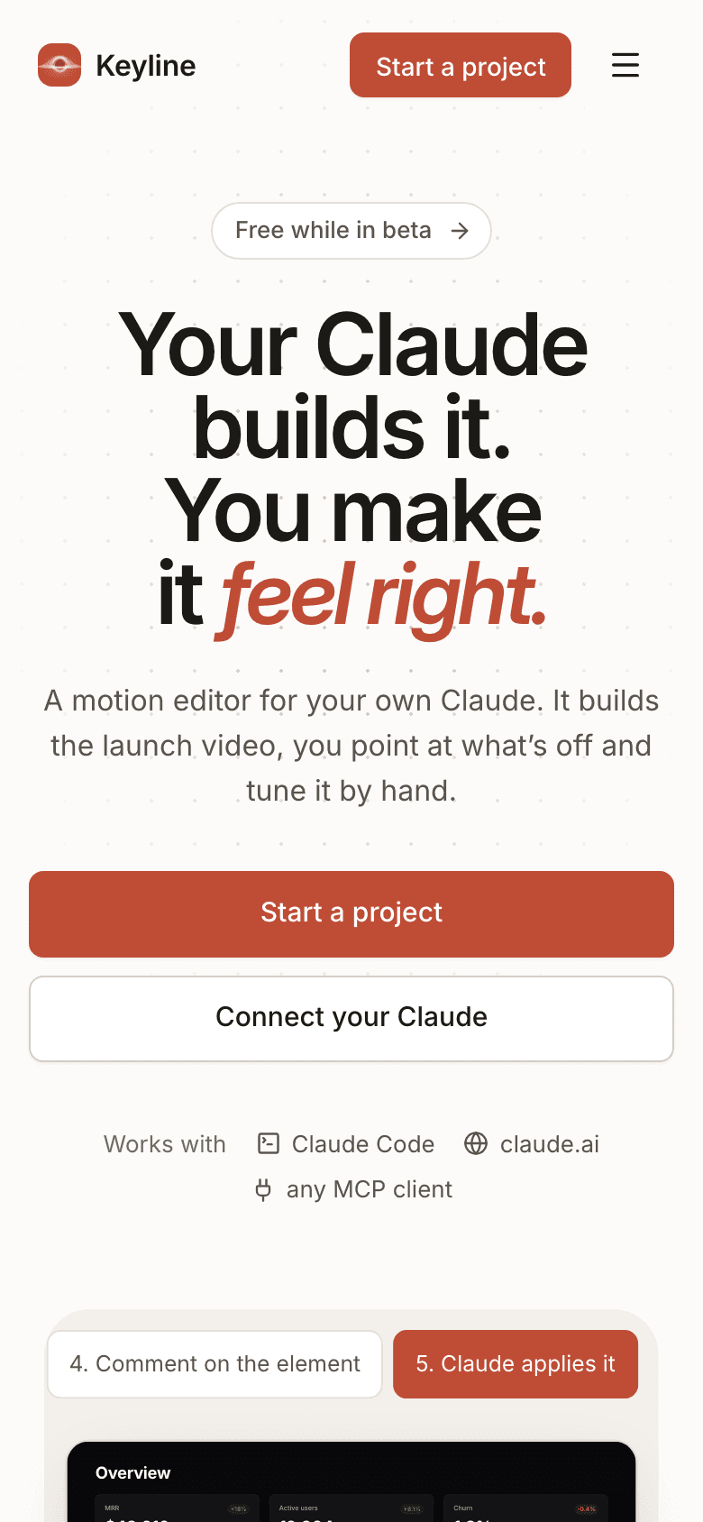 Keyline on mobile: Landing